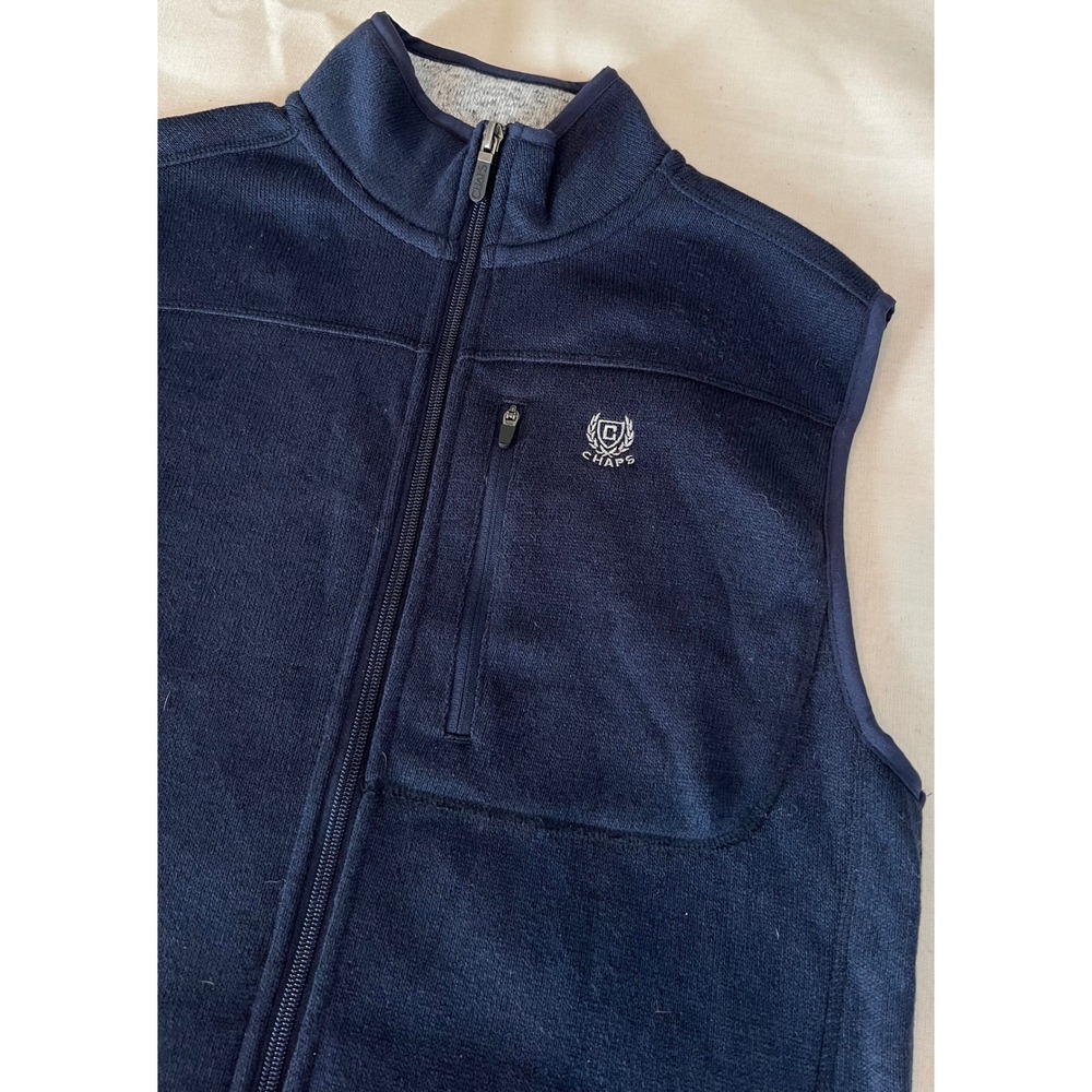 Chaps Mens Navy Blue Sweater Knit Fleece Vest Full Zip Mock Neck Small CM330W112